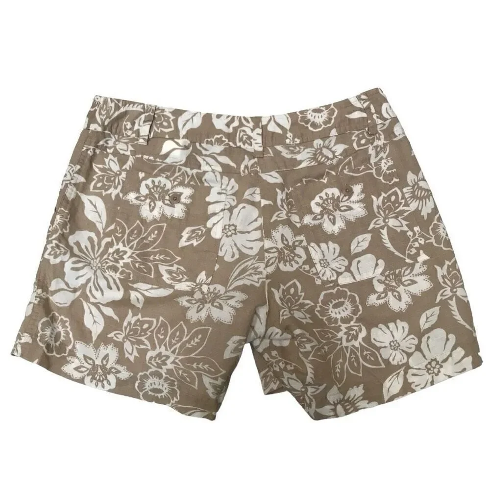 Jamaica Jazz floral Hawaiian linen blend‎ tan shorts women’s 2